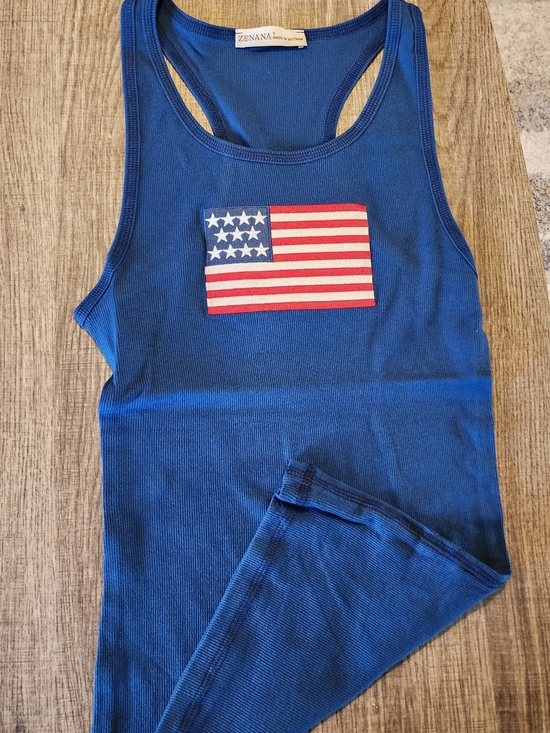 Zanana Tops - ZENANA LT NAVY Ribbed Tank with American Flag Patch. USA 🇺🇲 Razerback